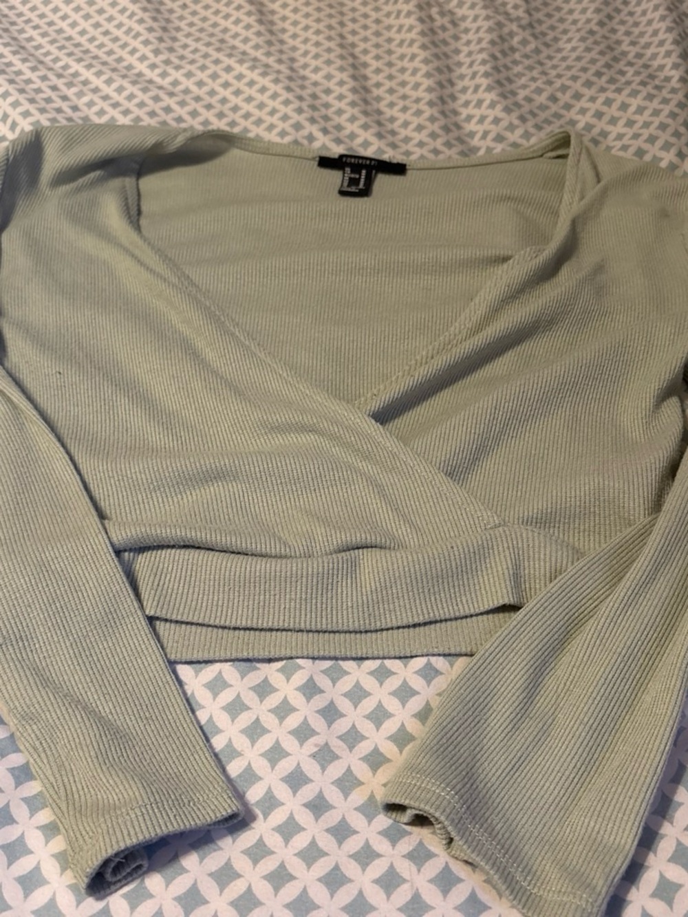 Forever 21 Sage Ribbed V-Neck Top
